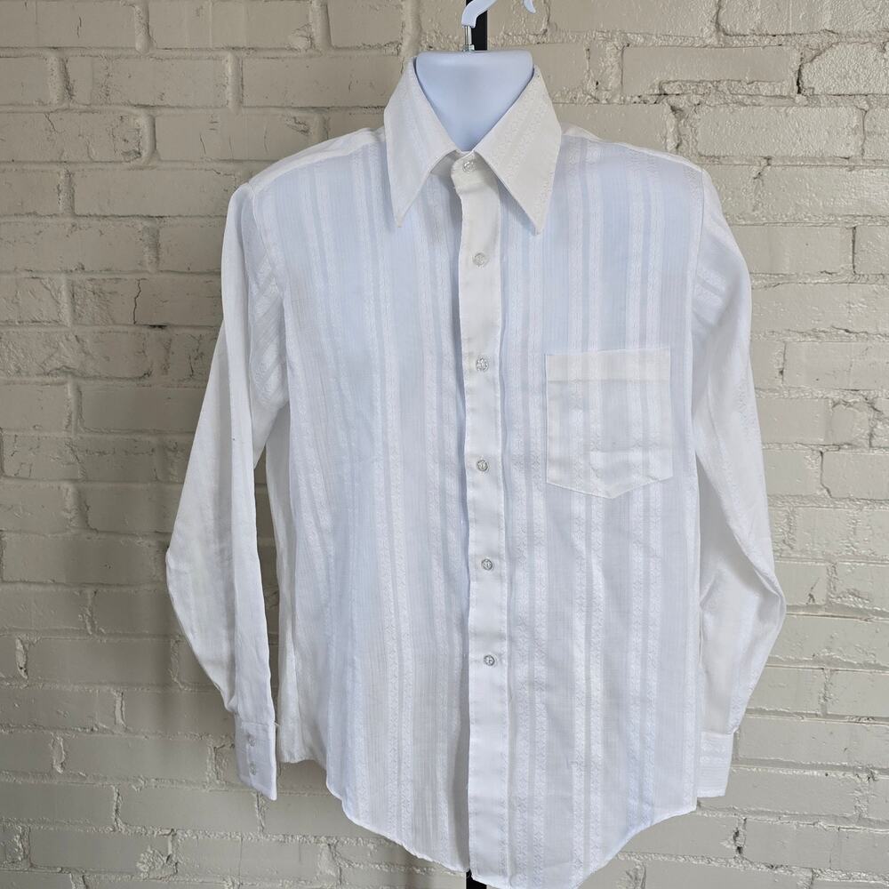 Vintage 70s Montgomery Ward  Dobby Stripe Disco Shirt┃White Sheer Gauze┃Retro